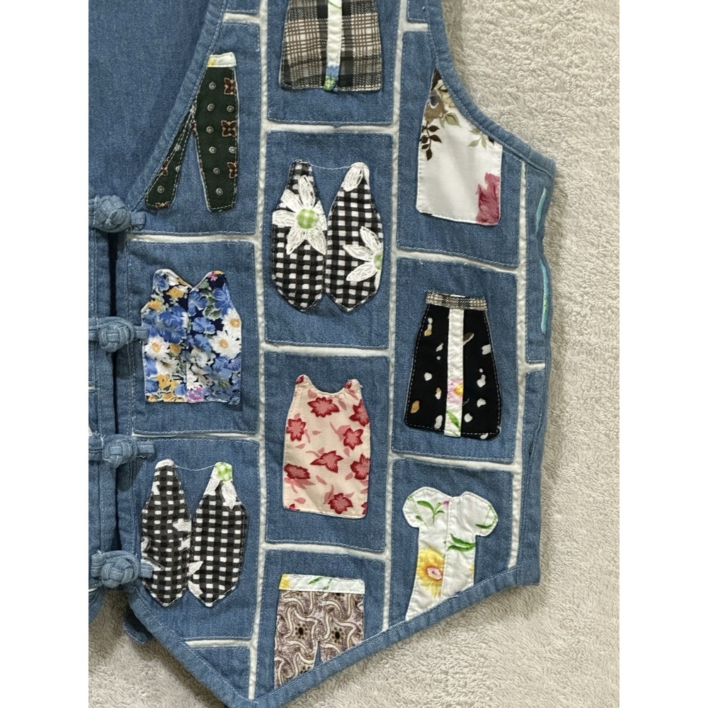 Soul Mates Vintage Boho Denim Vest Womens Medium Appliqué Patchwork Boho - Picture 3 of 9
